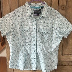 Woman’s Rough Stock Blue Paisley Shirt XXL size snap buttons